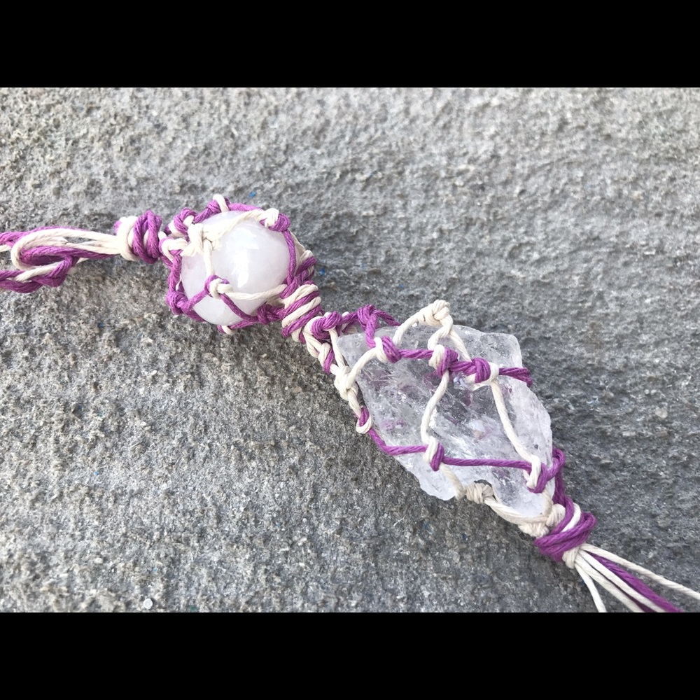 ✨ Clear Quartz / Rose Quartz Macrame Necklace ✨
